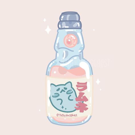 Ramune Illustration, Meyco Art, Ramune Drawing, Smallbusiness Aesthetic, Asian Drinks, Merch Inspiration, Cup Ramen, Drawing Face Expressions, Doodle Characters