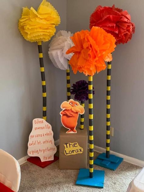 Lorax Decoration Ideas, Lorax Party Decorations, The Lorax Party, Lorax Birthday Party, Lorax Trees, Lorax Movie, Lorax Birthday, Dr Seuss Theme, Lorax Party