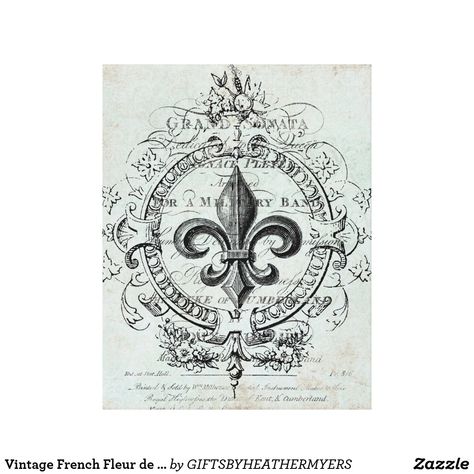 Vintage French Fleur de Lis stretched canvas Fluer De Lis Art Vintage, Fluer De Lis Tattoo, Watercolor Wallpaper Iphone, Fluer De Lis, Watercolor Wallpaper, Elegant Tattoos, Vintage Labels, Color Effect, 로고 디자인