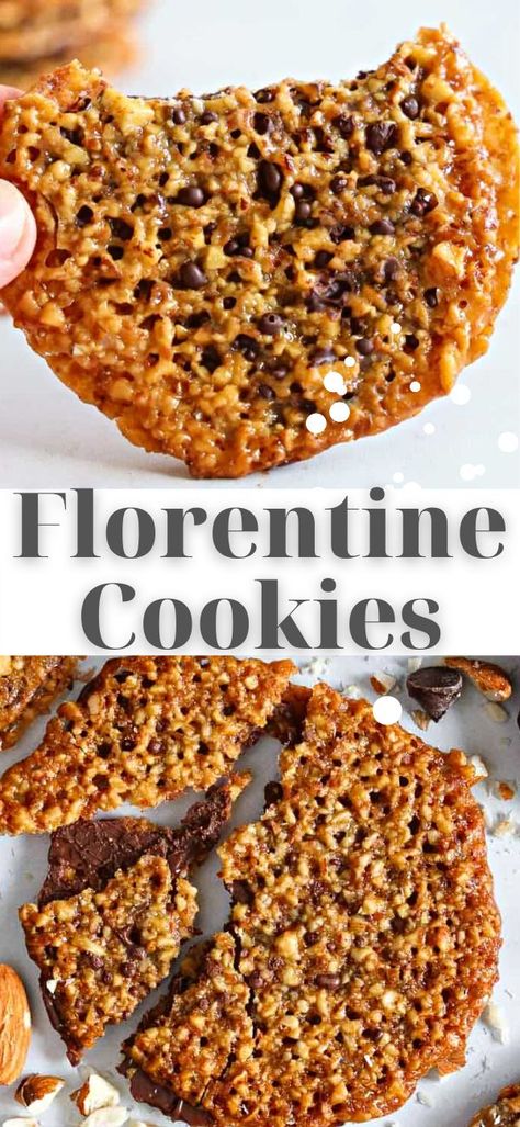 Florentine Cookies Recipe, Florentine Cookies, Cookies Video, Cookies With Chocolate, Lace Cookies, Cookie Videos, Recipe From Scratch, Food Dessert, Cookies Recipe