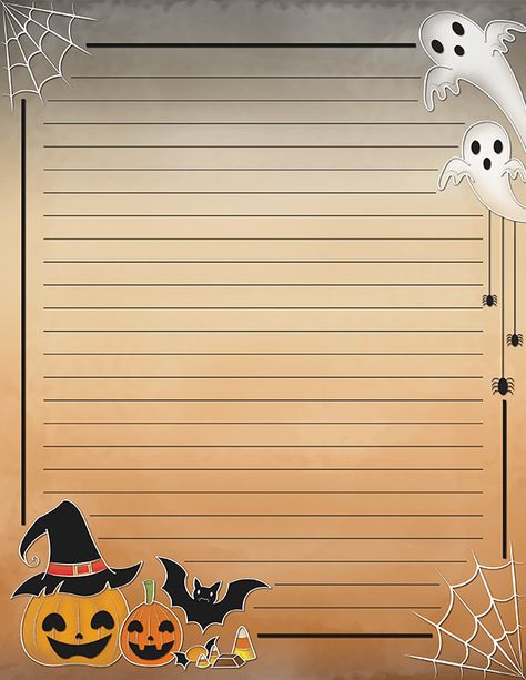 Free printable Halloween stationery in JPG and PDF formats. The stationery is available in lined and unlined versions. Download it at https://museprintables.com/download/stationery/halloween/ Halloween Stationary Printable Free, Stationary Design Printable, Free Printable Stationery Paper Design, Halloween Notes, Halloween Writing Paper, Halloween Stationery, Kertas Binder, Note Printable, Writing Paper Template