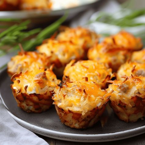 Cheesy Sausage and Hashbrown Cups - Recipes, Tasks & Tools Hashbrown Casserole Cups, Hashbrown Cups, Hash Brown Cups, Cups Recipes, Hearty Snacks, Hashbrown Breakfast Casserole, Breakfast Routine, Hash Brown Casserole, Family Breakfast