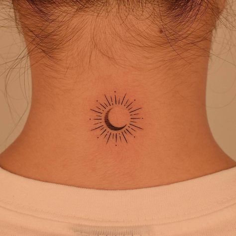 Moon Inside Sun Tattoo, Minimal Tattoo Aesthetic, Sun And Moon Tattoo Meaning, Cute Tattoos Small, Community Tattoo, Sun And Moon Tattoo Ideas, Ornament Tattoo, Ornamental Tattoos, Tattoo Sonne