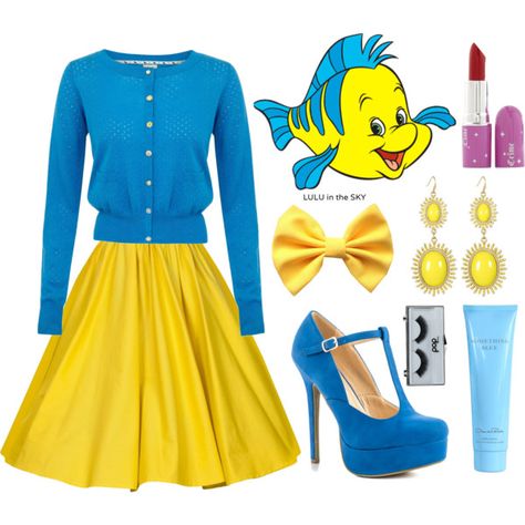 Disneybound flounder (The Little Mermaid) Flounder Inspired Outfits, Disneybound Flounder, Flounder Costume Women, Little Mermaid Disneybound, Flounder Costume, Mermaid Photoshoot, Fairytale Life, Little Mermaid Outfit, Disney Bound Outfits Casual