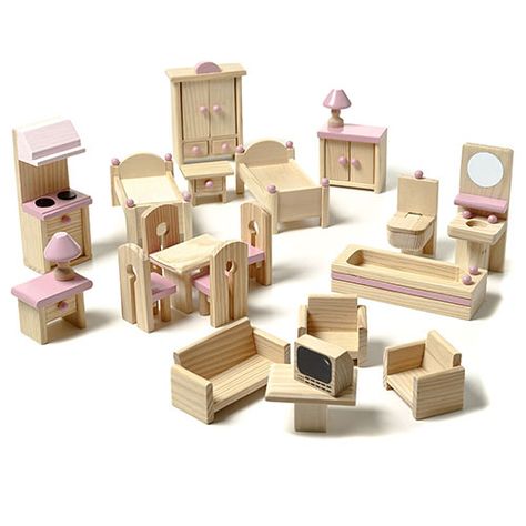 Wooden Doll Furniture, House Miniature Ideas, Bühnen Design, Toy Furniture, Wooden Doll House, Wooden Dolls House Furniture, Dolls House Furniture, Adairs Kids, Doll House Furniture