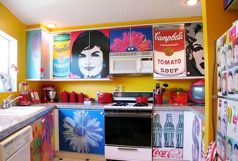 Decoupage Kitchen Cabinets With Andy Warhol Posters...This is pretty cool...I would not have thought of using posters as a decor like this Cabinet Trim, Update Cabinets, Deco Studio, Decoupage Furniture, Pop Design, Awesome Art, Andy Warhol, Kitchen Art, Art Decoration