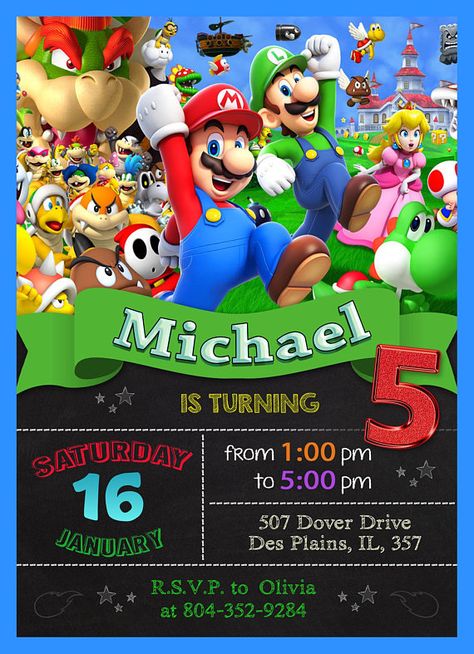 Super Mario Invitation Super Mario Printable Invitation Mario Party Invitations, Super Mario Birthday Invitations, Mario Birthday Invitations, Mario Party Birthday, Yoshi Party, Super Mario Invitation, Birthday Invitations Zazzle, Super Mario Bros Birthday Party, Super Mario Bros Party