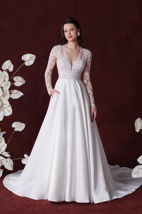 Justin Alexander Style #88352SL. Lace Ballgown Wedding Dress, Justin Alexander Bridal, Justin Alexander Wedding Dress, Ballgown Wedding Dress, Girls Bridesmaid Dresses, Long Sleeve Ball Gowns, Ballgown Wedding, Satin Ball Gown, Justin Alexander