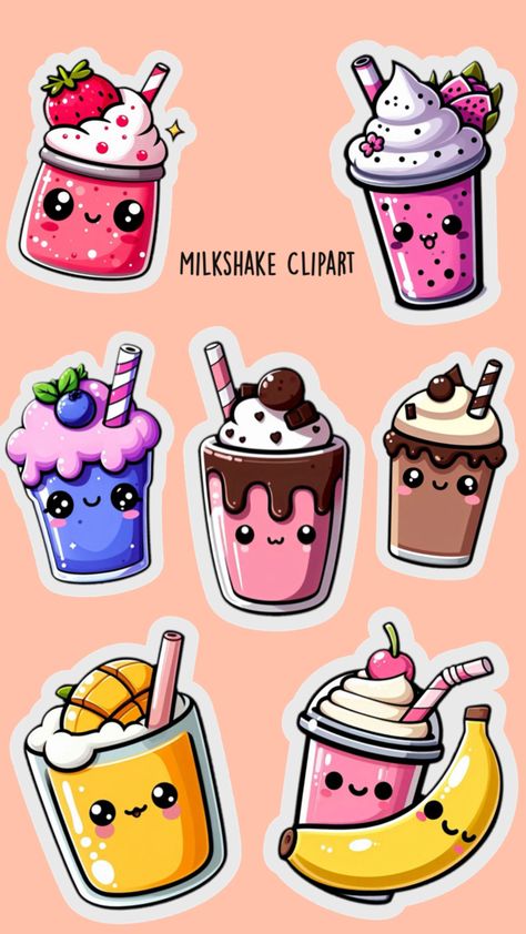 Cute clipart, smoothie and milkshake stickers of many flavors. #procreate Milkshake Clipart, Betty Boop Posters, Birthday Scrapbook Layouts, Kawaii Clipart, Paper Toys Template, Pop Stickers, Image Stickers, Birthday Scrapbook, Unicorn Stickers