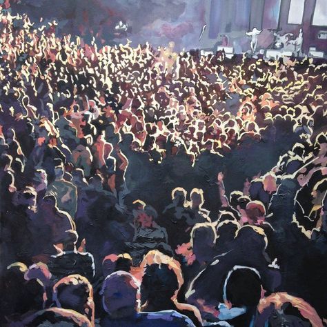 Crowded Drawing Aesthetic, Overpopulation Aesthetic, Concert Drawing Sketch, Concert Illustration Crowd, Group Of People Painting, Concert Art Illustration, Crowded Painting, Crowded Aesthetic, Concert Drawing Illustration