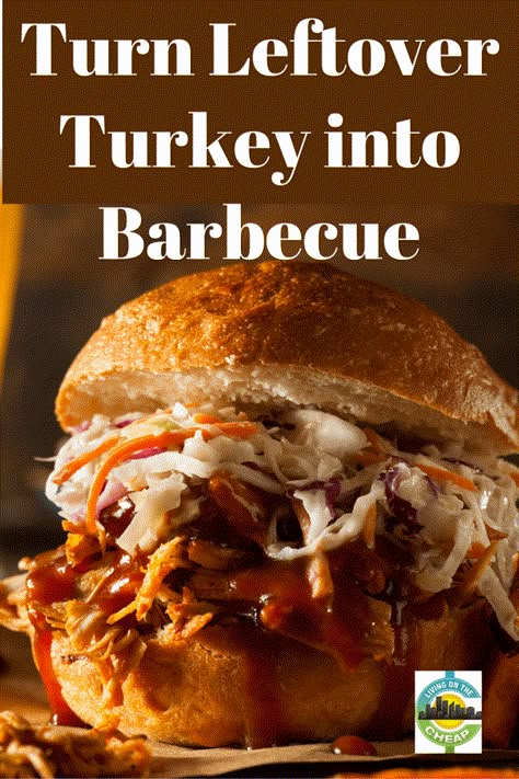 turn-leftover-turkey-into-barbecue Bbq Turkey Sandwich, Shredded Turkey Recipes, Turkey Barbecue, Turkey Bbq, Barbecue Turkey, Bbq Turkey, Christmas Leftovers, Shredded Turkey, Bbq Sandwich