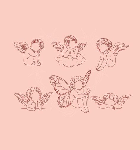 Clip Art Tattoo Ideas, Cherub Tattoo, Small Pretty Tattoos, Cute Little Tattoos, Cute Tiny Tattoos, Line Art Tattoos, Discreet Tattoos, Girly Tattoos, Dainty Tattoos