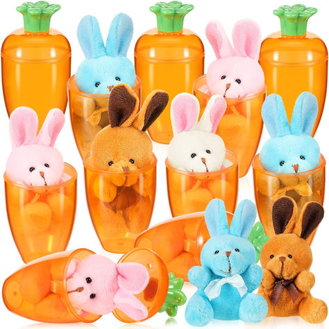 12 Set Fillable Easter Carrots Containers Large Plastic Easter Eggs Fillable 4 Inches Orange Plastic Easter Carrots with Fillable Plush Bunny Rabbits, Easter Eggs for Easter Hunt Easter Basket Large Plastic Easter Eggs, Easter Classroom, Eggs For Easter, Creative Easter Eggs, Stuffed Rabbit, Easter Surprise, Easter Hunt, Easter Carrots, Easter Bunny Plush