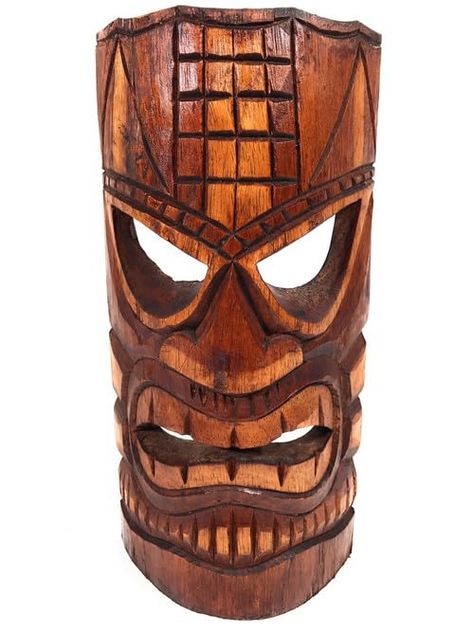 PRICES MAY VARY. The Love Tiki Mask 12" Antique Finish Tropical Decor is a stunning piece of art that will add a touch of exotic beauty to any space. This hand carved Tiki mask features intricate details that are sure to impress.With a measurement of 12" x 5", this mask is the perfect size to hang in a variety of locations, from a living room wall to a covered patio. The wooden material is not only durable, but also adds a natural element to your decor. Each mask is meticulously carved by skille Hawaiian Wall Art, Island Home Decor, Art Island, Tiki Head, Luau Decorations, Tiki Statues, Butterfly Mask, Polynesian Art, Tiki Bar Decor