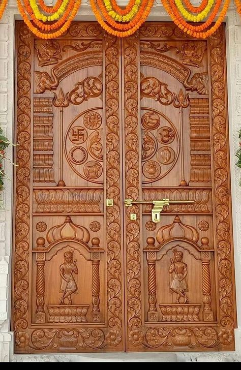 Main Door Carving Design Double Door, Door Design Wood Indian, Double Door Design Wood Indian, Front Double Door Design Wood Indian, Double Door Design Wood Double Door Design Wood Indian, Double Door Design Wood, Mandir Door Design, Main Door Design Entrance, Indian Main Door Designs