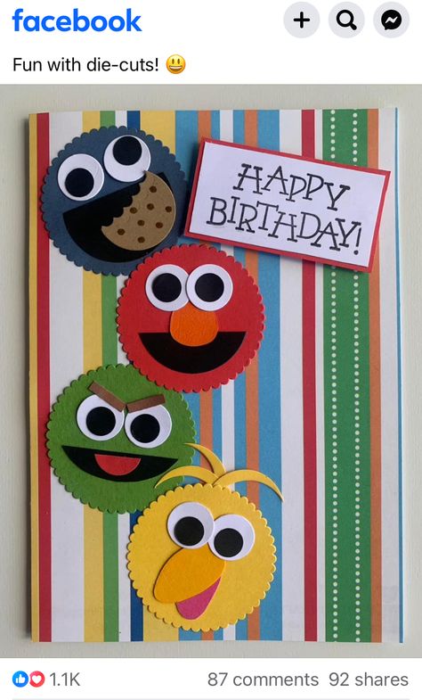 Abc Cards, Punch Art Cards, Everyday Cards, Simple Birthday Cards, Homemade Birthday Cards, Homemade Birthday, Birthday Cards For Boys, Sesame Street Birthday, Hand Made Greeting Cards