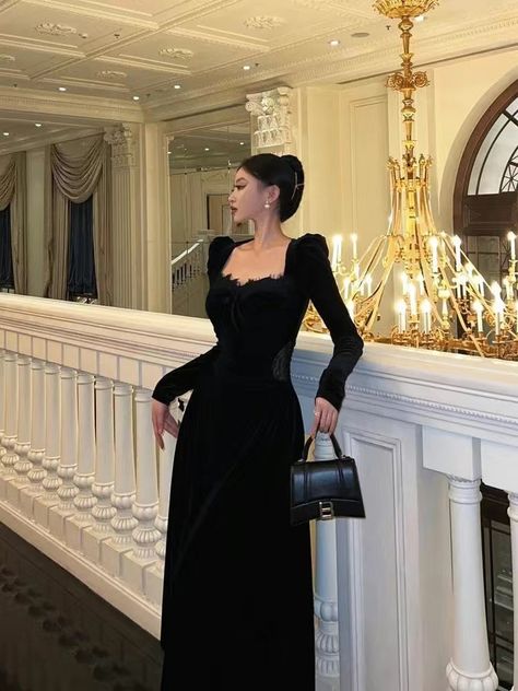 Goth Evening Dress, Black Party Gown, Satin Dresses Casual, Stylenanda Fashion, Elegant Goth, Prom Dress Black, A Line Prom Dress, Banquet Dresses, Party Gown