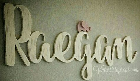 Raegan. Distressed wood, 3d pink elephant Wood 3d, Wooden Name Signs, Wooden Names, Distressed Wood, Pink Elephant, Baby Name, Nursery Ideas, How To Distress Wood, Name Signs