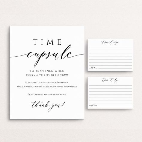 First Birthday Time Capsule, Modern Time Capsule Sign And Cards, Minimalist Baby Shower Time Capsule Template, Baby Wishes, Templett, C82 by TheSunshineGarden on Etsy First Birthday Time Capsule, First Birthday Wishes, Birthday Time Capsule, Baby Wishes, Minimalist Baby, Classic Fonts, Birthday Wishes Cards, Beautiful Calligraphy, Shower Time