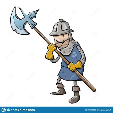 Medieval Soldier With Spearand Helmet Stock Vector - Illustration of cartoon, armor: 180955855 Medieval Guard, Soldier Cartoon, Medieval Soldier, Pirate Illustration, Men Standing, Roman Armor, Sketch Style Tattoos, Armor Drawing, Castle Gate