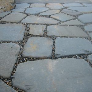 Irregular pieces of Pennsylvania blue stone (2") tumbled and rolled to create a smooth surface and smooth rounded edges. Patio Stone, Flagstone Walkway, Bluestone Patio, Front Walkway, Landscape Stone, Blue Granite, Landscape Products, Stone Walkway, Landscape Features