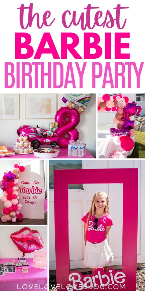 Cute DIY Barbie birthday party ideas for kids. Barbie Birthday Party Simple, Barbie Theme Table Set Up, 3rd Birthday Barbie Party, Barbie Birthday For Kids, Barbie Camping Birthday Party, Barbie Game Ideas, Barbie Birthday Party Games For Kids, Barbie Dreamhouse Birthday Party, 6th Birthday Barbie Theme