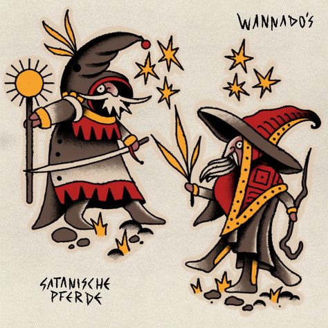 Wizard Trad Tattoo, Traditional Wizard Tattoo Flash, Wizard Tattoo Flash, Traditional Wizard Tattoo, Trad Flash, Fantasy Tattoo, Wizard Tattoo, Witch Life, Odd Art