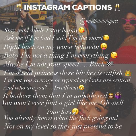 Melanin Captions Instagram, Queen Captions, Instagram Captions Lyrics, Aesthetic Instagram Captions, Baddie Captions, Queen Tips, Lit Captions, Cute Captions, Instagram Captions For Selfies