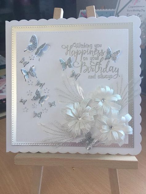 Diy 65th Birthday Cards, Pinterest Birthday Cards, Butterfly Cards Handmade, 65th Birthday Cards, Handmade Greeting Card Designs, Sizzix Cards, Chloes Creative Cards, Cool Birthday Cards, White Cards