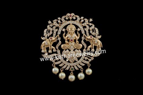 Gaja Lakshmi Lotus Diamond Pendant Diamond Lakshmi Pendant, Lakshmi Lockets Jewellery, Gaja Lakshmi, Dollar Chain, Thali Chain, Mala Designs, Diamond Jhumkas, Diamond Jewlery, Diamond Gold Earrings