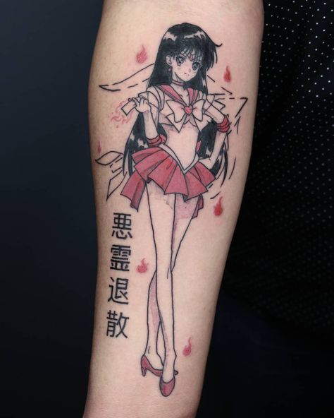 Sailor Mars @savshimi Sailor Mars Tattoo Ideas, Sailor Mars Tattoo, Fairy Vampire, Crystal Tokyo, Venus Tattoo, Nerdy Tattoos, Sailor Moon Tattoo, Hello Kitty Tattoos, Sailor Moon Art