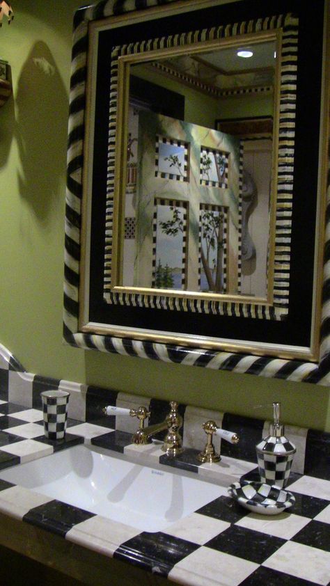 Mackenzie Childs Inspired Mirror, Mackenzie Childs Bathroom Ideas, Mackenzie Childs Inspired Bathroom, Childs Bathroom, Mackenzie Childs Diy, Mackenzie Childs Inspired, Whimsical Painted Furniture, Mckenzie And Childs, Whimsical Furniture