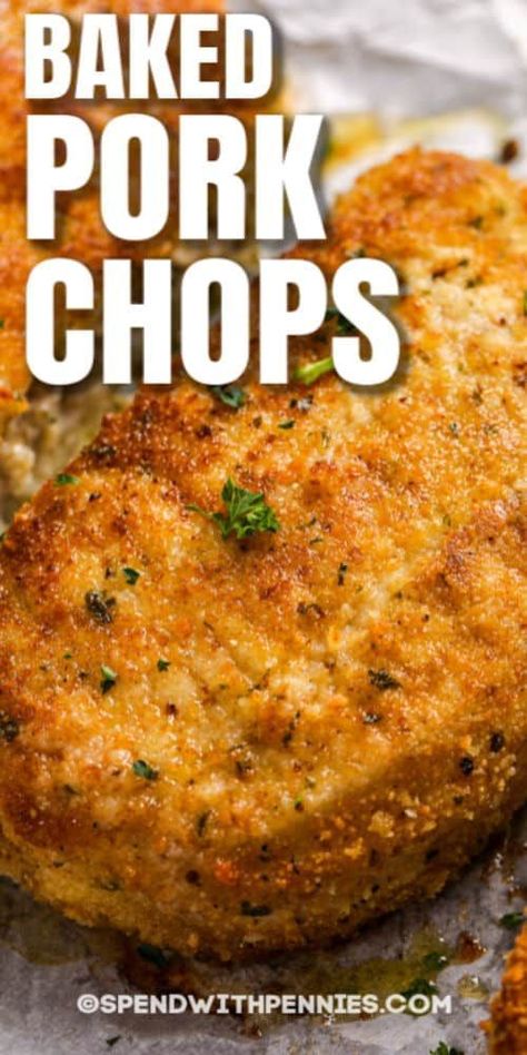 Crispy Breaded Pork Chops (Baked) Baked Breaded Pork Chops, Pork Chops Baked, Breaded Pork Chops Baked, Boneless Pork Chop Recipes, Pork Chop Recipes Crockpot, Baked Pork Chops Oven, Breaded Pork Chops, Easy Pork Chops, Easy Pork Chop Recipes