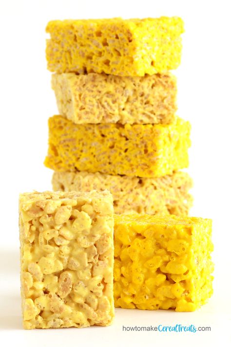 yellow Rice Krispie Treats Pineapple Rice Krispie Treats, Yellow Snacks For Party, Yellow Food Board, Color Party Yellow Snacks, Yellow Foods For Color Party, Yellow Party Food, Yellow Food Ideas, Yellow Snacks For Color Party, Sunbutter Rice Krispie Treats