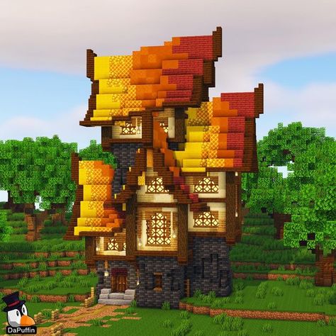 Minecraft Orange Gradient, Fire Minecraft Build, Minecraft Honeycomb Build, Arcane Minecraft, Mystical Minecraft, Colorful Minecraft Builds, Hermitcraft Builds, Minecraft Fantasy House, Minecraft Roof