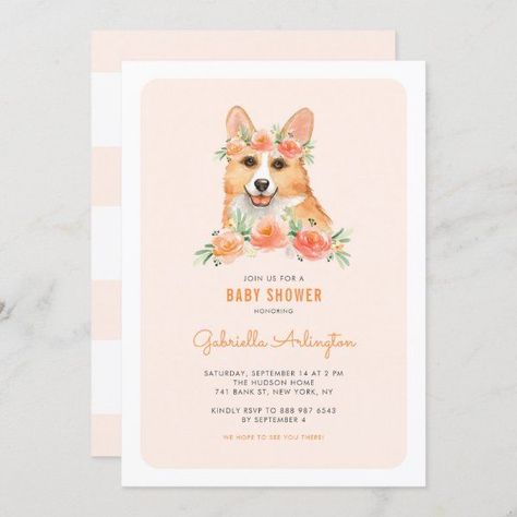 Peach Baby Shower Invitations, Dog Birthday Invitations, Peach Baby Shower, Spring Birthday, Spring Baby Shower, Dog Birthday Party, Floral Baby Shower Invitations, Cute Watercolor, Kids Birthday Party Invitations