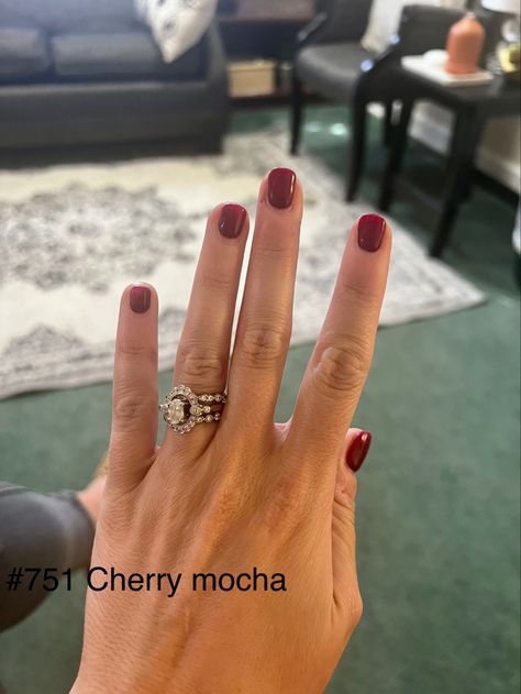 Fall nails Christmas nails seasonal nails red nails scarlet nails gel nails manicure dnd gel polish Dnd Gel Dark Red, Dnd Scarlet Dreams, Dnd Dark Red Gel Polish, Dnd Red Gel Polish, Dnd Red, Cherry Mocha Nails, Dnd Nails, Nails Dnd, Mocha Nails