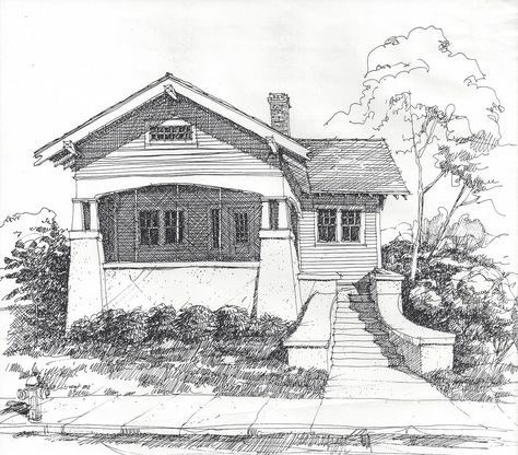 bungalow Bungalow Sketch, Bungalow Drawing, House Sketch Drawing, Pictures For Drawing, Bungalow Pictures, Simple House Drawing, Journal Sketches, House Design Drawing, Sketchbook Aesthetic