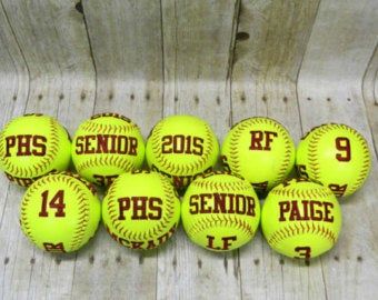 Embroidered softballs | Etsy Personalized Softball Gifts, High School Softball, Softball Coach Gifts, Softball Party, Softball Tournaments, Softball Bags, Softball Crafts, Senior Softball, Captain Gifts