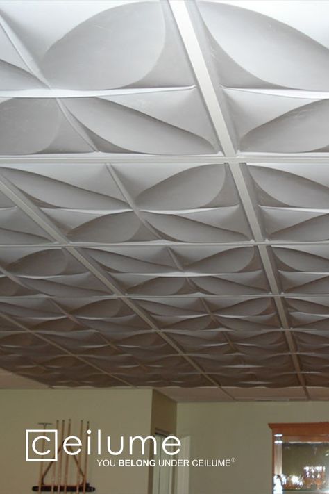 Acoustic Drop Ceiling Tiles, 3d Ceiling Design, Drop Ceiling Options, False Ceiling Design Living Room, Ceiling Tiles Ideas, Modern Ceiling Tile, Creative Ceiling Ideas, Ceiling Tile Ideas, Gallery Ceiling