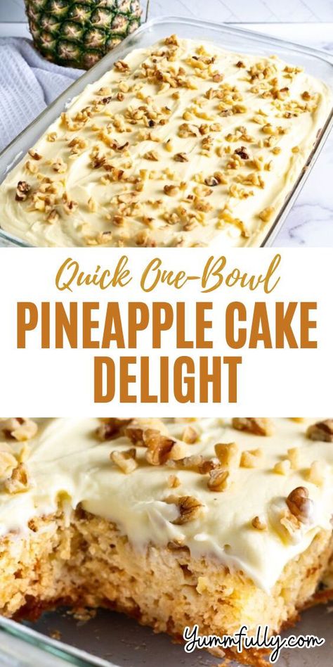 This quick-prep, one-bowl pineapple cake will delight your friends and family. Easy enough for non-bakers, this delicious cake turns out perfect every time. With tropical flavors of pineapple and coconut and a vanilla cream cheese frosting, you can’t go wrong with this easy cake! Baking Conversion Chart, Pineapple Delight, Vanilla Cream Cheese, Tropical Desserts, Vanilla Cream Cheese Frosting, Pineapple Dessert Recipes, Pineapple And Coconut, Coconut Frosting, Hawaii Food