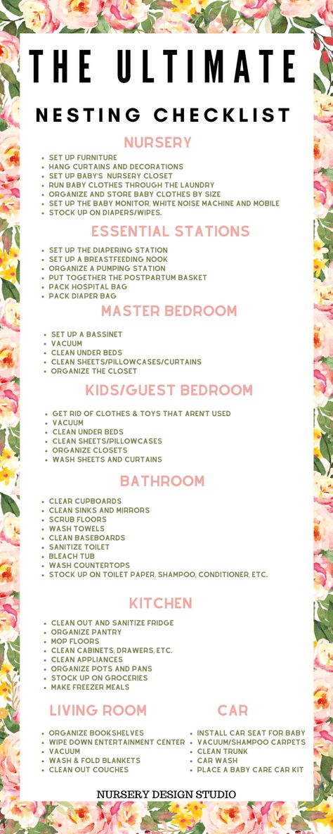 _ultimate nesting checklist 2 Nesting Checklist By Week, Nesting Checklist, Nursery Set Up, Diaper Station, Packing Hospital Bag, Baby Nursery Closet, Storing Baby Clothes, Baby Registry Checklist, Registry Checklist