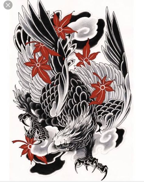 Japanese Eagle Tattoo, Japanese Phoenix Tattoo, Tato 3d, Tattoo Eagle, Rooster Tattoo, Hawk Tattoo, Trending Tattoo, Tattoo Japanese, Japanese Bird