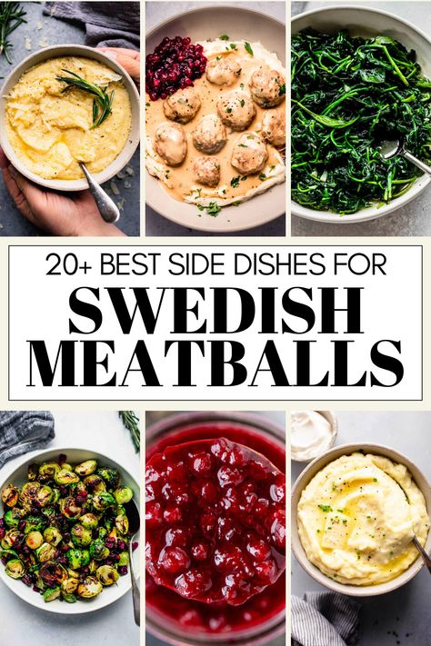 Wondering what to serve with Swedish meatballs for dinner? This handy guide covers all of the best sides – from veggies, to mashed potatoes, and more! Swedish Meatball Dinner Sides, Swedish Meatballs Dinner, Swedish Meatball Dinner Ideas, Sides For Swedish Meatballs, What To Serve With Swedish Meatballs, Side Dish For Meatballs, Swedish Side Dishes, Sides For Meatballs, Ina Garten Meatballs