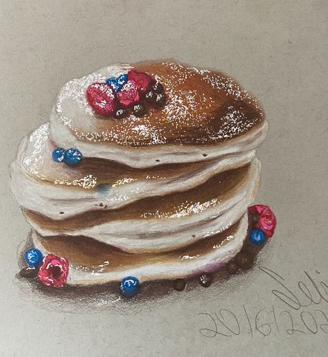 Pancakes Drawing, Breakfast Art, How To Draw Realistic, Draw Realistic, Realistic Drawings, Art References, Colored Pencils, To Draw, Pancakes