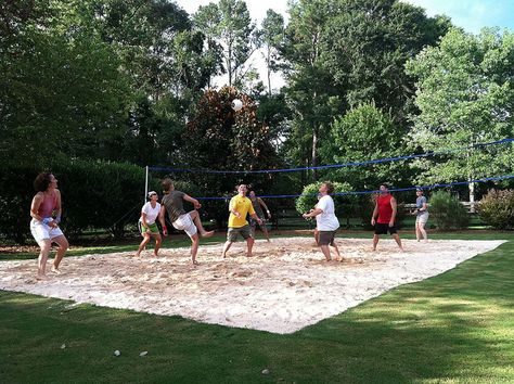 Backyard volleyball pit Outdoor Volleyball Court, Volleyball Court Backyard, Outdoor Volleyball, Beach Volleyball Court, Sand Volleyball, Sand Volleyball Court, Volleyball Court, Backyard Plan, Outdoor Play Area