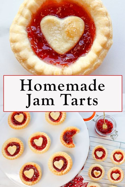 Making jam tarts brings back so many childhood memories of baking jam tarts with my Mum's leftover pie crust dough, did anyone else do this growing up to or was it just me lol? This Jam tart recipe is such a simple dessert to make and is perfect for party food treats. Click the link for the full step by step strawberry jam tart recipe. Leftover Jam Uses, Jam Tarts Easy, Jam Tarts Recipe Simple, Jam Tarts Recipe, Strawberry Jam Tarts, Leftover Pie Crust, Easy Strawberry Jam, Making Jam, Leftover Pie