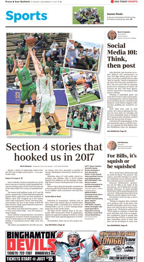 Binghamton (NY) Press and Sun-Bulletin sports cover reflecting on the best high school sports moments from 2017. Designed by Em Poertner School Paper Layout, Sports Page Layout Newspaper, School Newspaper Aesthetic, Instagram Baddie Profile Picture, Sports Magazine Design, Newspaper Design Inspiration, News Layout, Sports Newspaper, Sports Layout