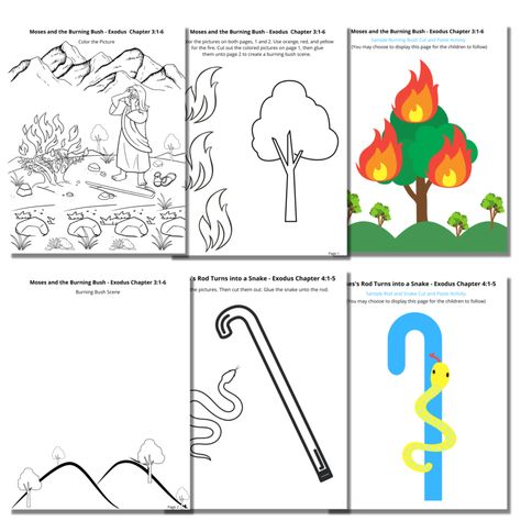 Moses and the Burning Bush Coloring Pages – Moses Craft Activities – AHWZ Printables Moses Craft, Moses And The Burning Bush, The Burning Bush, Burning Bush, The Burning, Cut And Paste, Craft Activities, Sunday School, Coloring Sheets