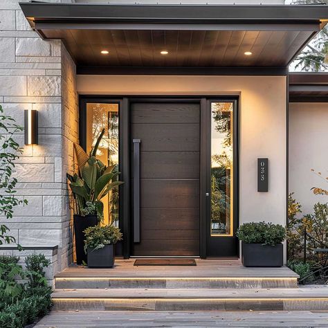 Front Entrance Ideas Exterior, Basement Ventilation, Modern Front Porch, House Front Door Design, Modern Entrance Door, Main Entrance Door Design, Desain Pantry, Entry Ideas, تصميم داخلي فاخر